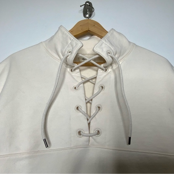 Madewell Lace-Up Oversize Sweatshirt. Cream Color. Size Small. - Picture 3 of 7